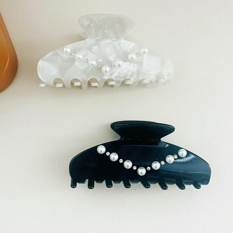 Nieuwe mode Koreaanse milieuvriendelijke aangepaste logo parels strass acetaat haarklauwclips voor haaraccessoires voor damesmeisjes