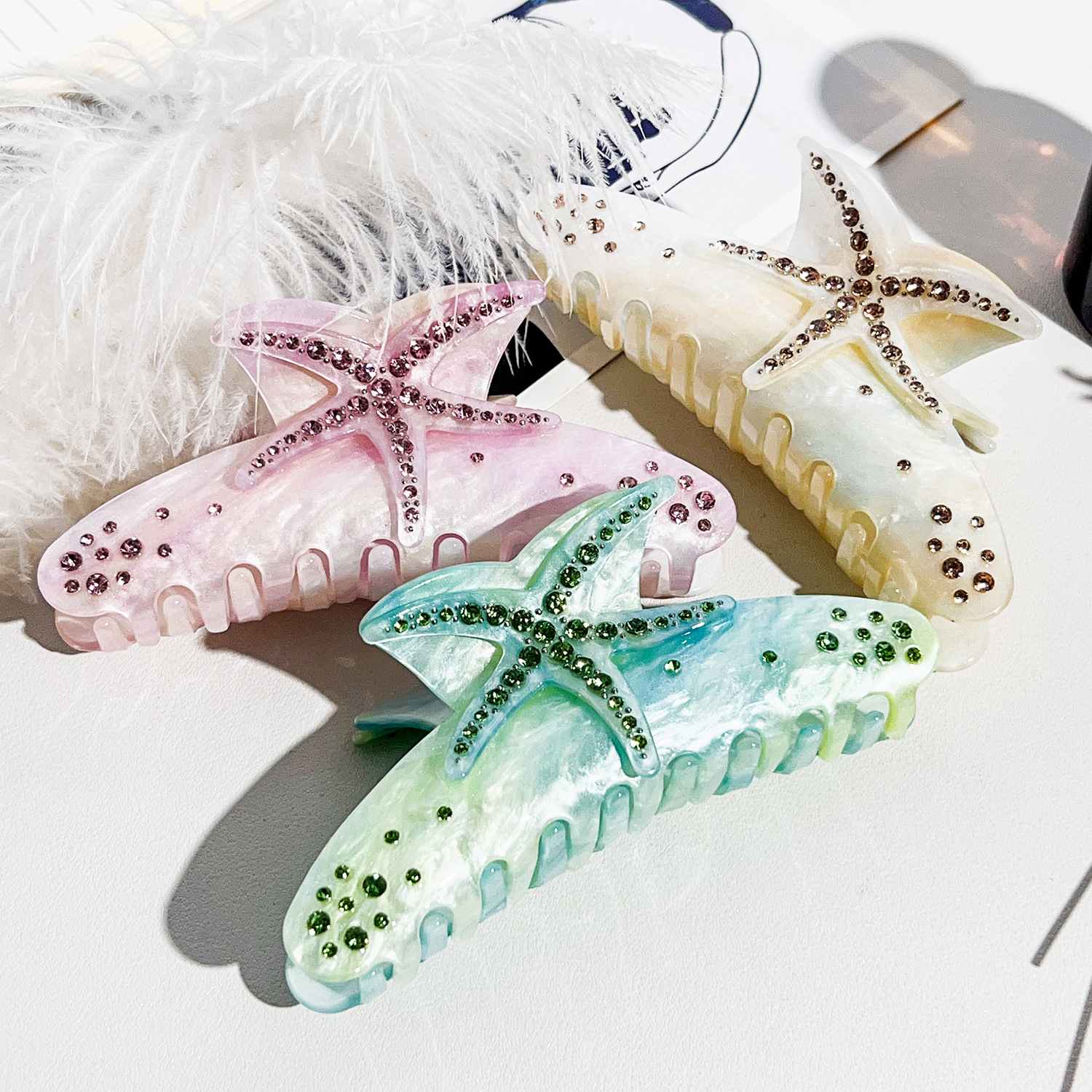 Fabriek Groothandel Mode Acetaat Ster Haarklauw 11,5 CM Zomer Zeester Haarclip voor Dames Meisjes Dik Haar