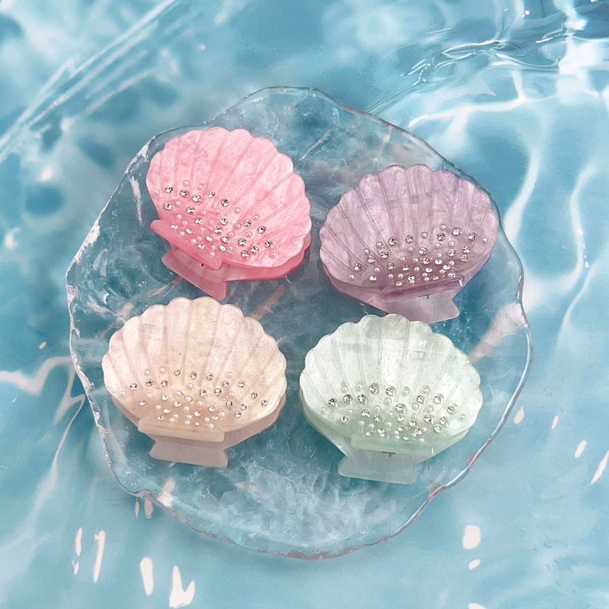 Glitter Luxe Kristal Strass Wit Acetaat Haarklauw Zeeschelp Sieraden Kleine Haarklauw Clips Haaraccessoires voor Vrouwen