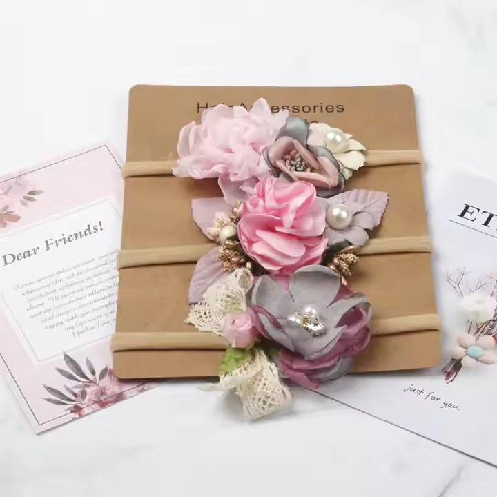 Kinderen nylon peuter haarbands elastische pasgeboren babymeisje kunstmatige bloemenhoofdband